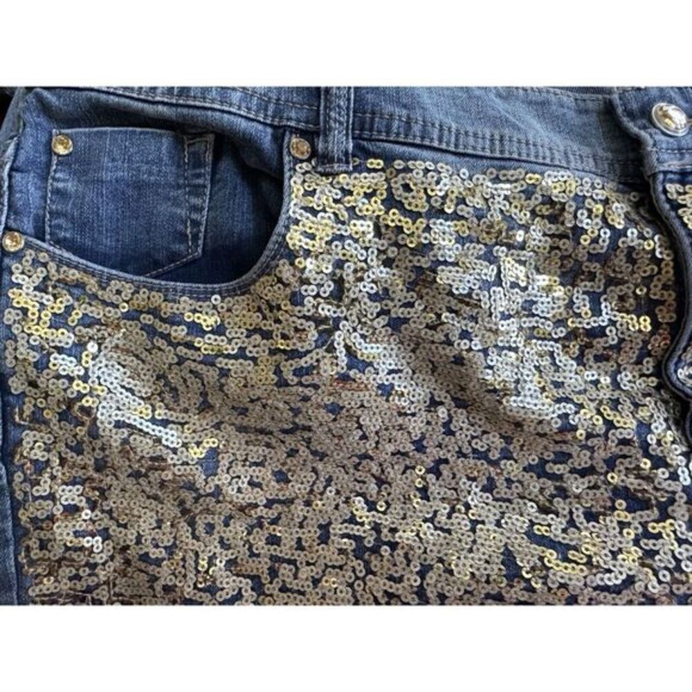 Chico's Platinum Jeans Size 35 Short‎ Denim Stretch GOLD sequins - Picture 2 of 11
